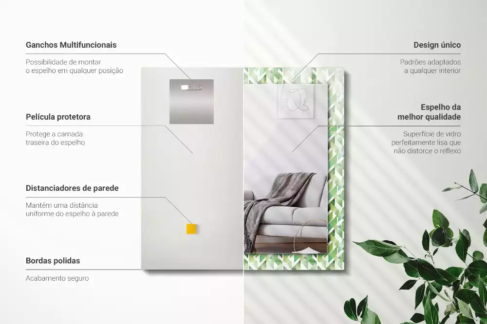 Miroir rectangulaire décoratif imprimé motif géométrique vert
