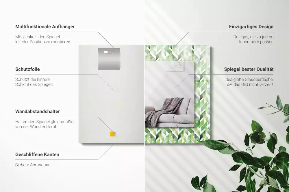 Miroir rectangulaire décoratif imprimé motif géométrique vert