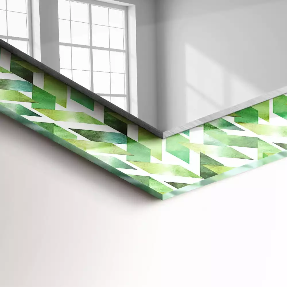Miroir rectangulaire décoratif imprimé motif géométrique vert
