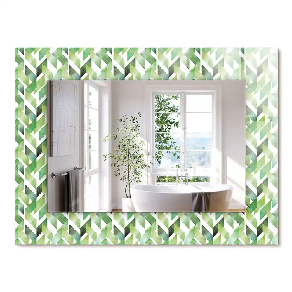 Miroir rectangulaire décoratif imprimé motif géométrique vert