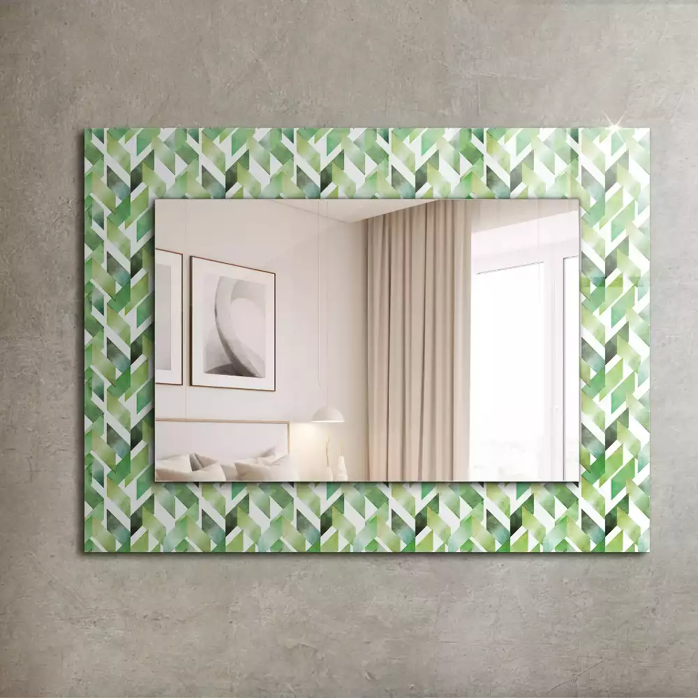 Miroir rectangulaire décoratif imprimé motif géométrique vert