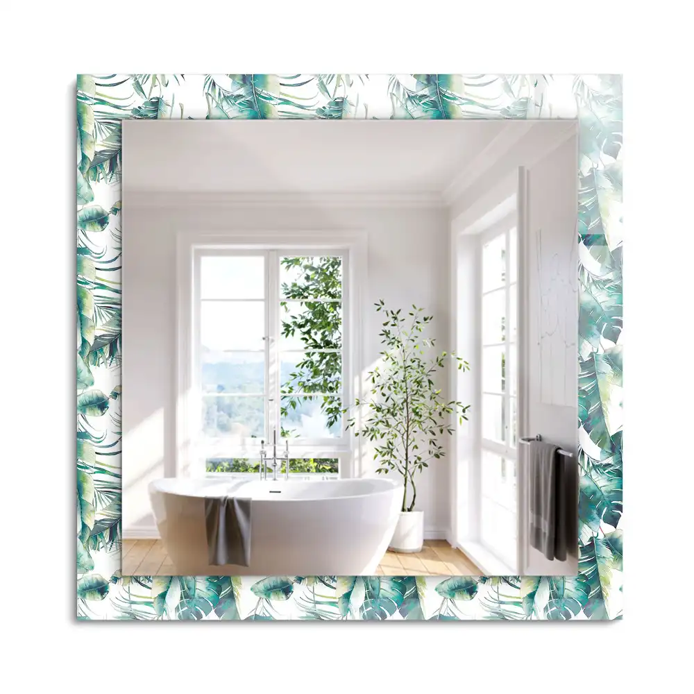 Miroir rectangulaire avec cadre imprimé feuilles exotiques vertes