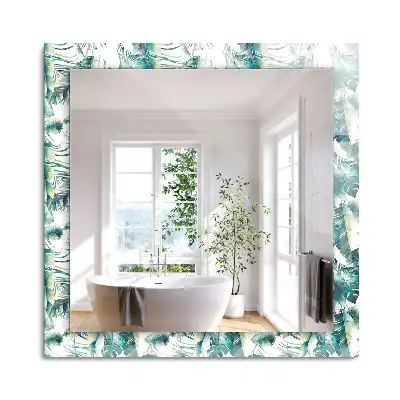 Miroir rectangulaire avec cadre imprimé feuilles exotiques vertes