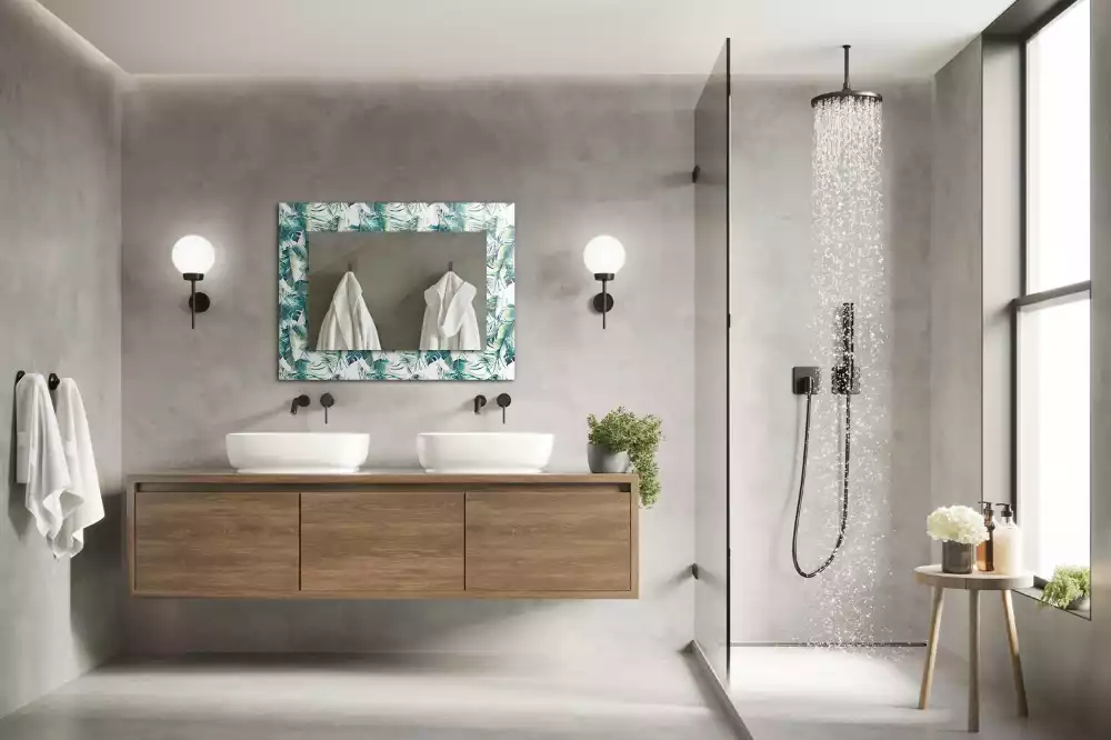Miroir rectangulaire avec cadre imprimé feuilles exotiques vertes