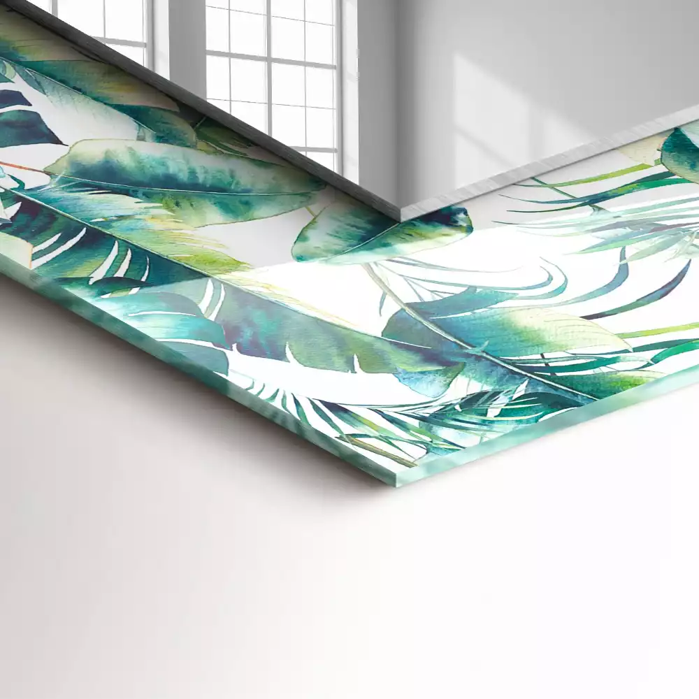 Miroir rectangulaire avec cadre imprimé feuilles exotiques vertes