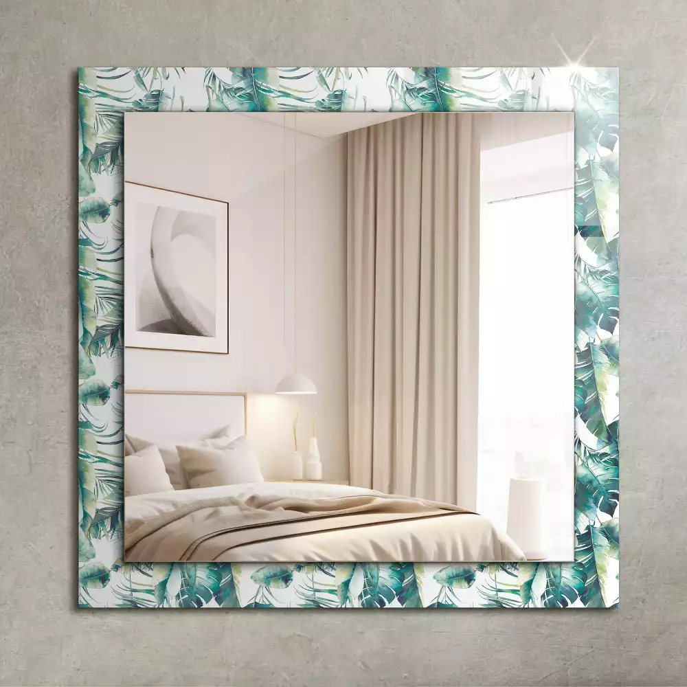 Miroir rectangulaire avec cadre imprimé feuilles exotiques vertes