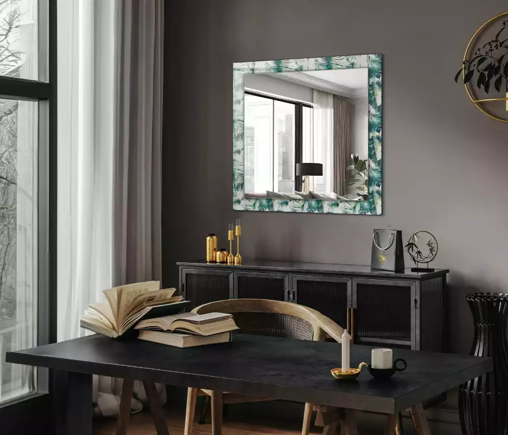 Miroir rectangulaire avec cadre imprimé feuilles exotiques vertes