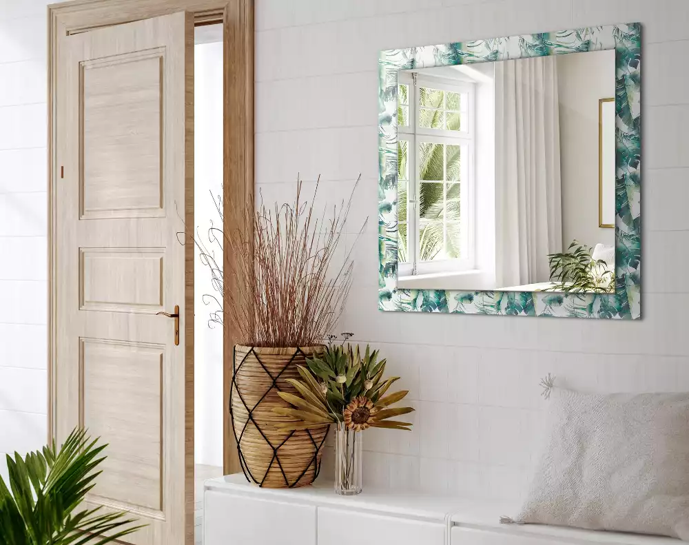 Miroir rectangulaire avec cadre imprimé feuilles exotiques vertes