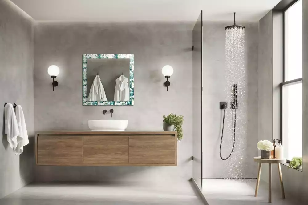 Miroir rectangulaire avec cadre imprimé feuilles exotiques vertes