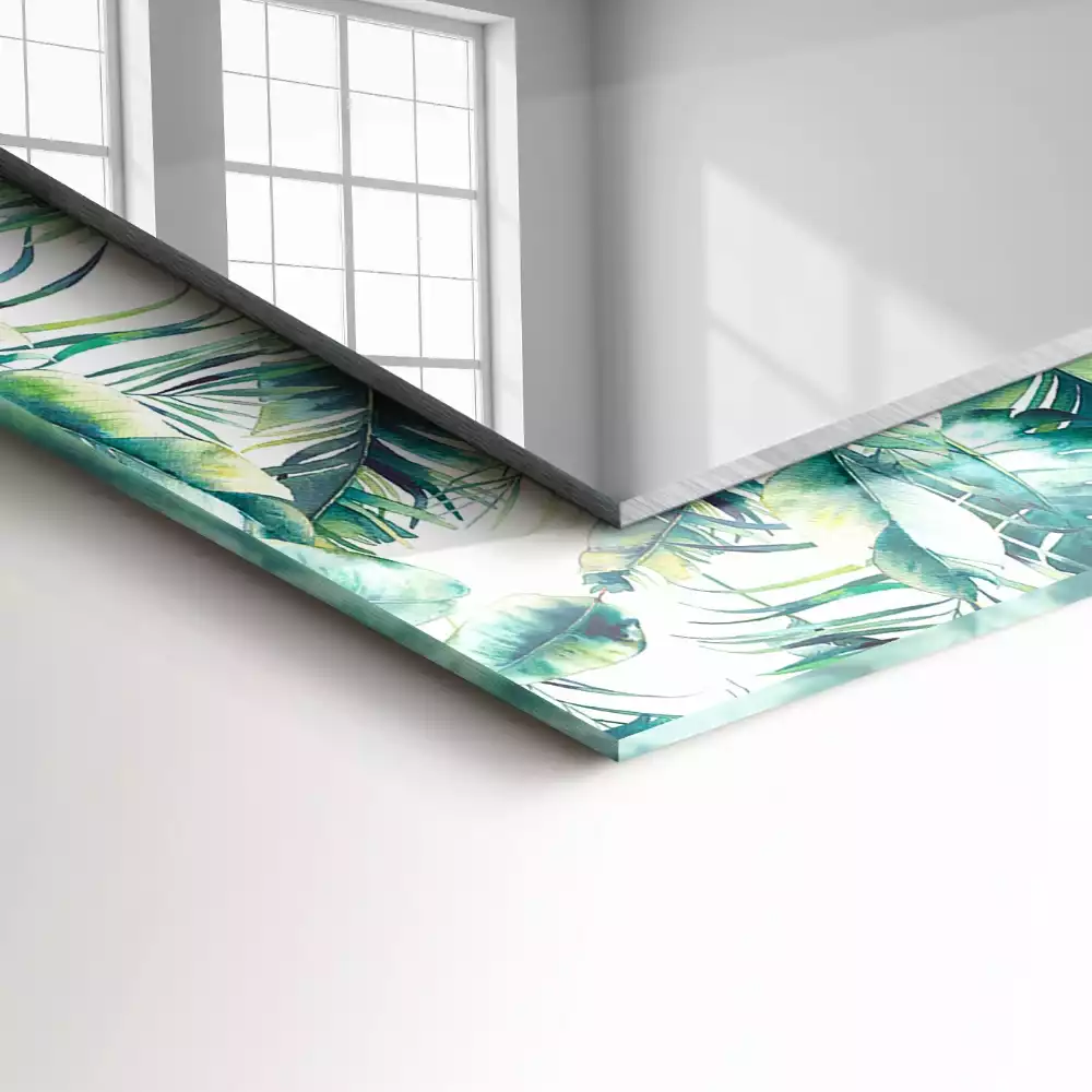 Miroir rectangulaire avec cadre imprimé feuilles exotiques vertes