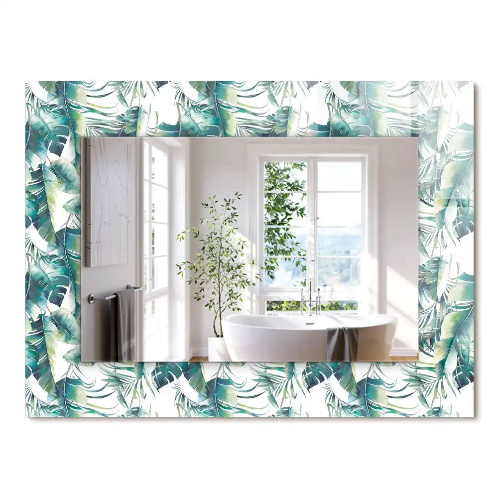 Miroir rectangulaire avec cadre imprimé feuilles exotiques vertes