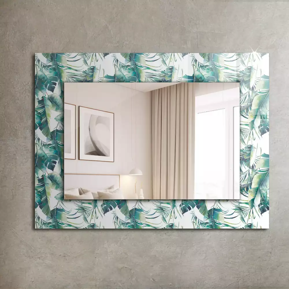 Miroir rectangulaire avec cadre imprimé feuilles exotiques vertes
