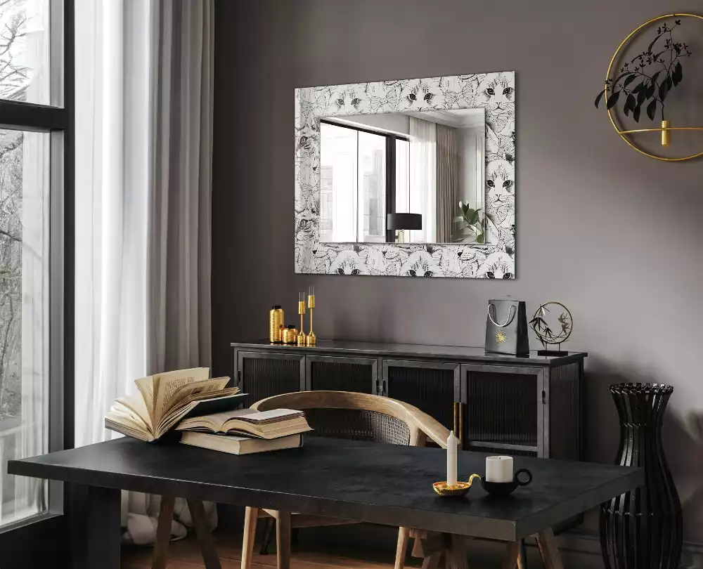 Miroir rectangulaire à cadre imprimé chats en nœud papillon