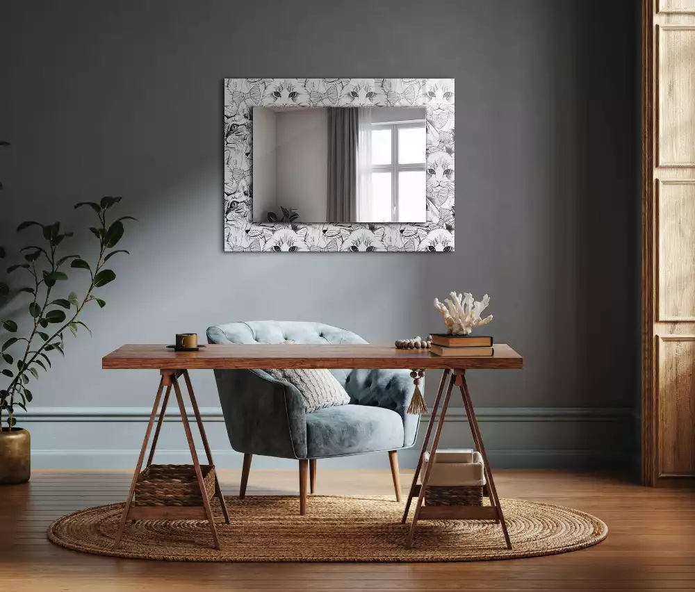 Miroir rectangulaire à cadre imprimé chats en nœud papillon