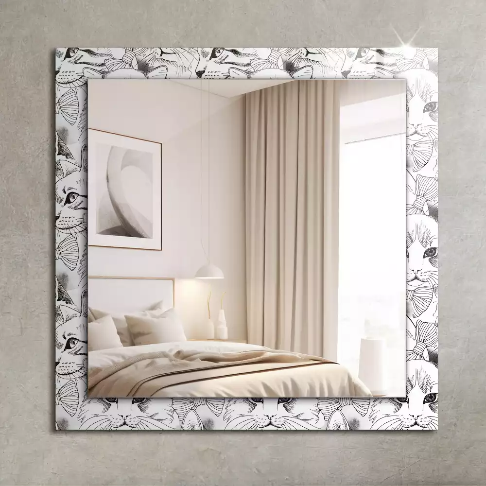 Miroir rectangulaire à cadre imprimé chats en nœud papillon