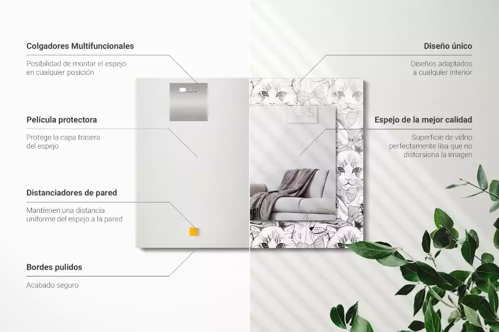 Miroir rectangulaire à cadre imprimé chats en nœud papillon