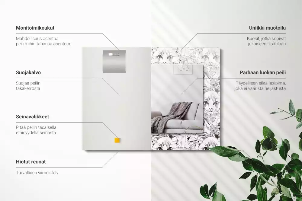 Miroir rectangulaire à cadre imprimé chats en nœud papillon