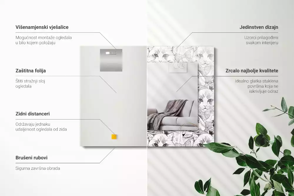 Miroir rectangulaire à cadre imprimé chats en nœud papillon