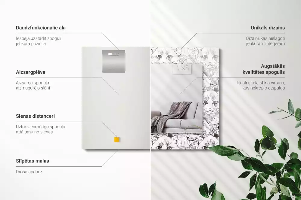 Miroir rectangulaire à cadre imprimé chats en nœud papillon