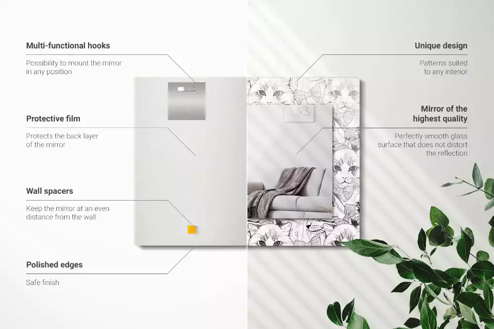 Miroir rectangulaire à cadre imprimé chats en nœud papillon