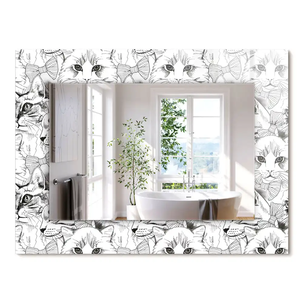 Miroir rectangulaire à cadre imprimé chats en nœud papillon