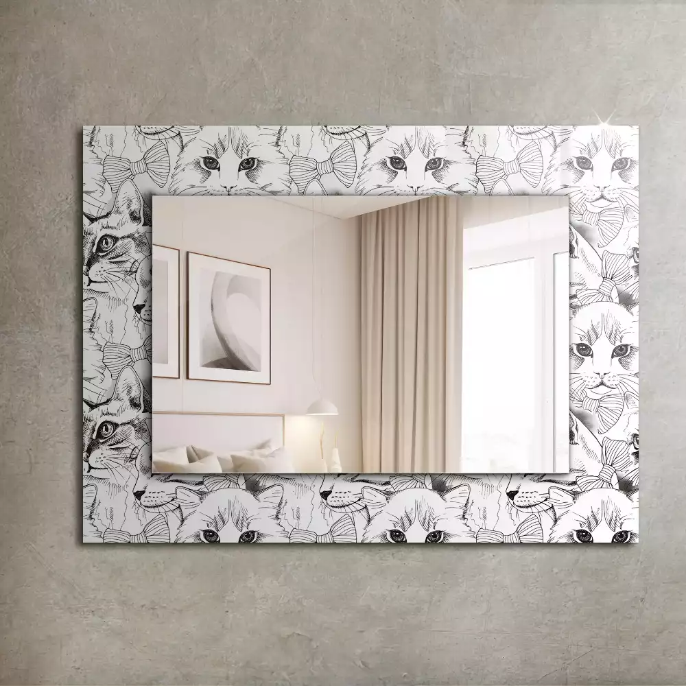 Miroir rectangulaire à cadre imprimé chats en nœud papillon