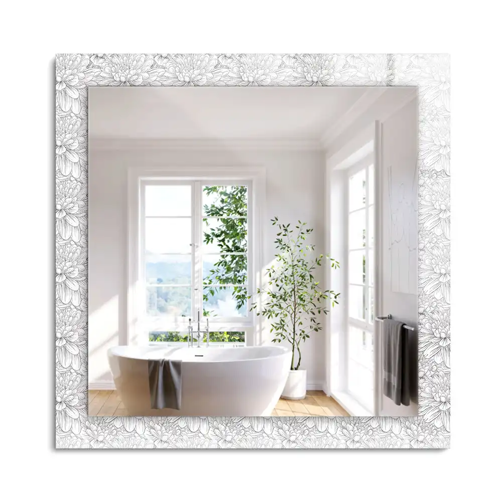 Miroir rectangulaire décoratif motif floral monochrome