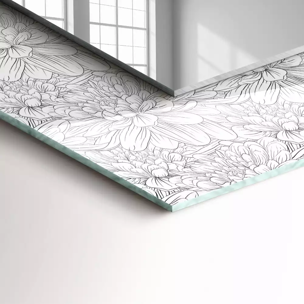 Miroir rectangulaire décoratif motif floral monochrome