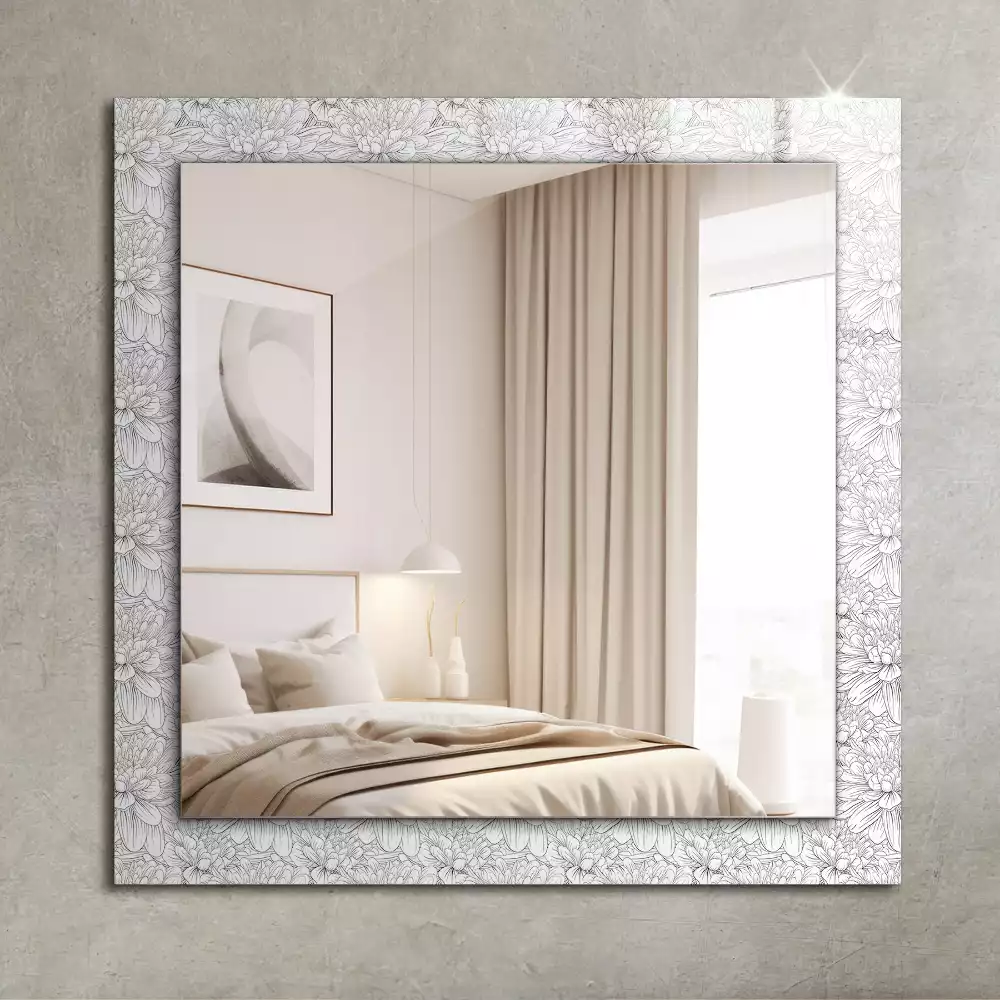 Miroir rectangulaire décoratif motif floral monochrome