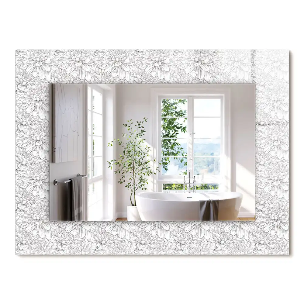 Miroir rectangulaire décoratif motif floral monochrome