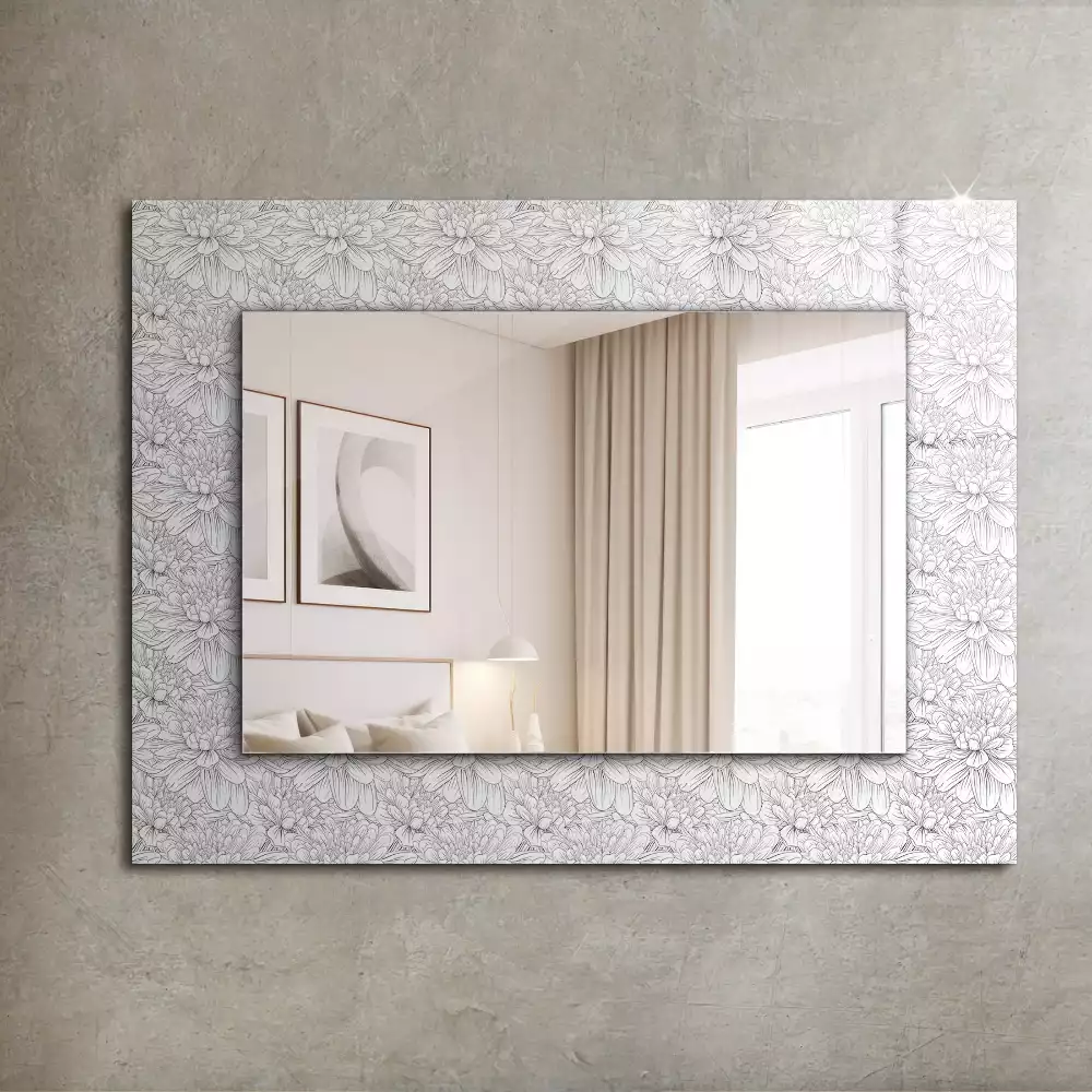 Miroir rectangulaire décoratif motif floral monochrome