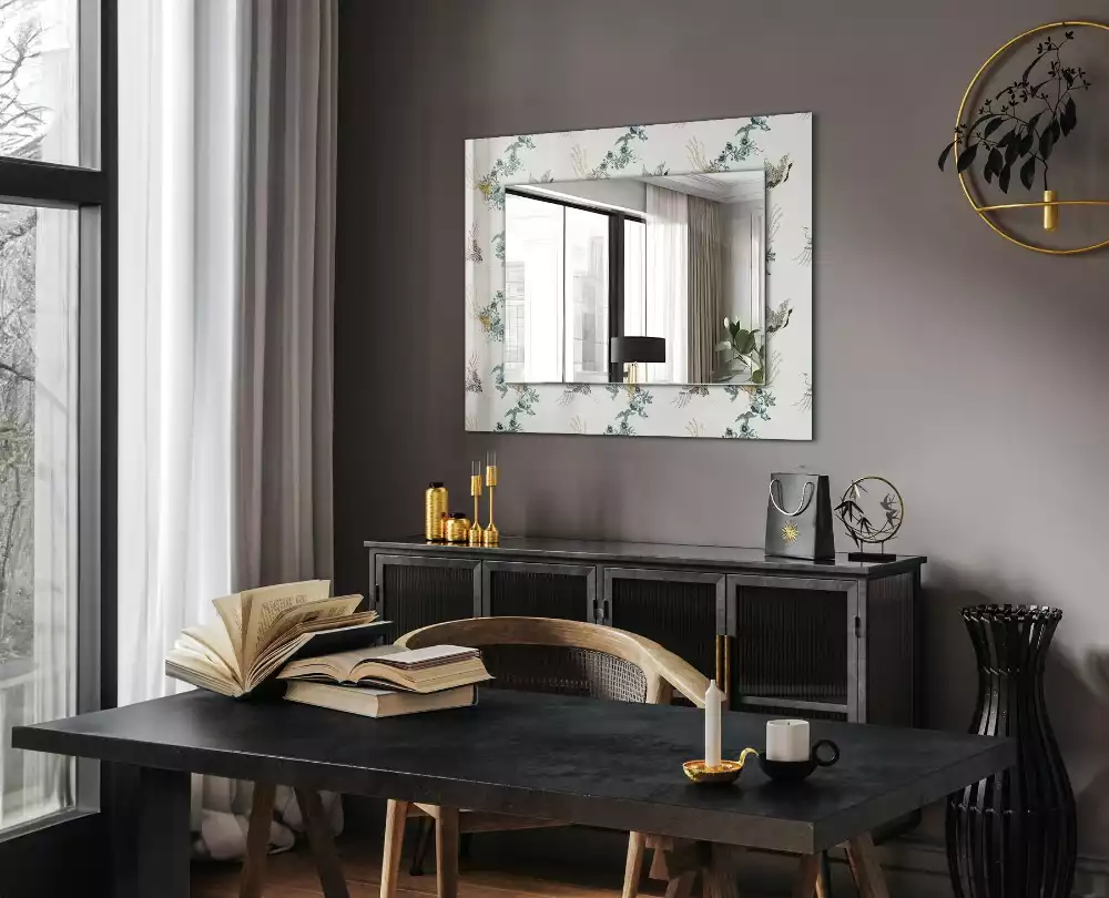 Miroir rectangulaire imprimé oiseaux et fleurs