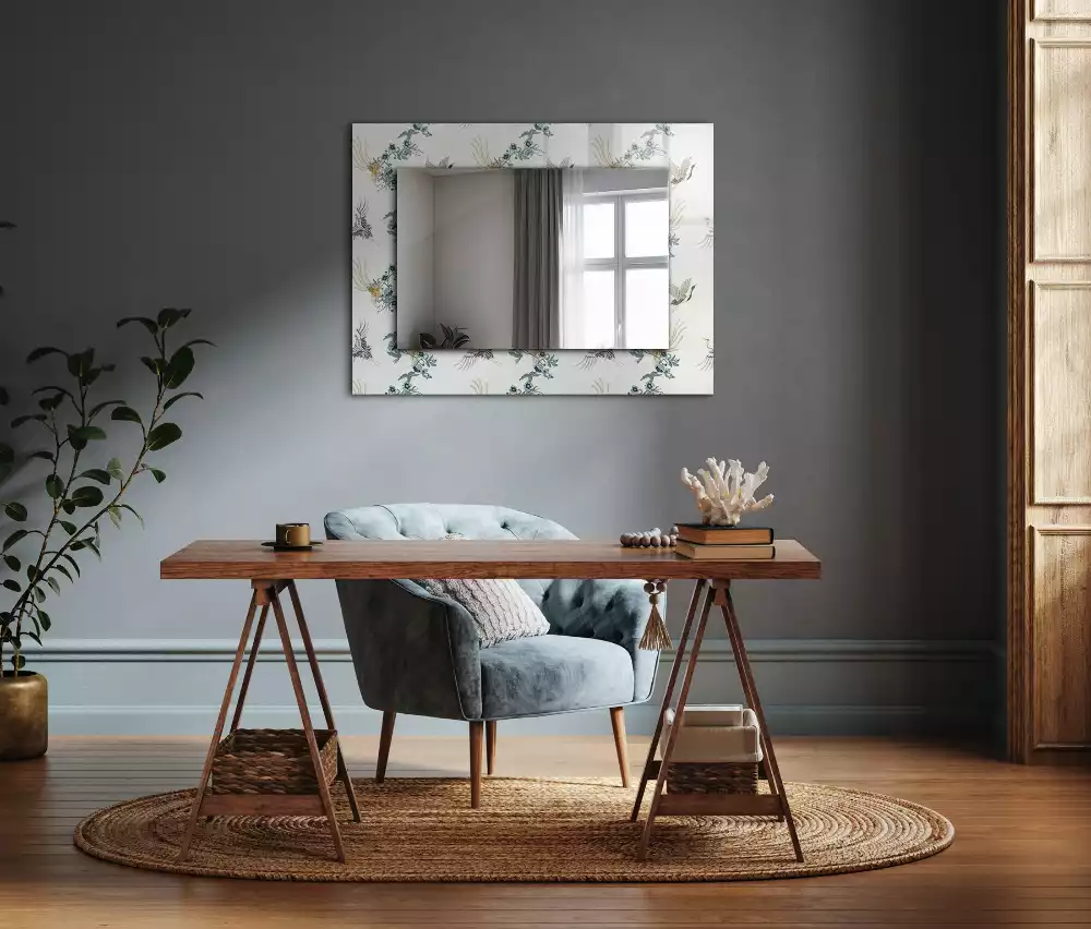 Miroir rectangulaire imprimé oiseaux et fleurs