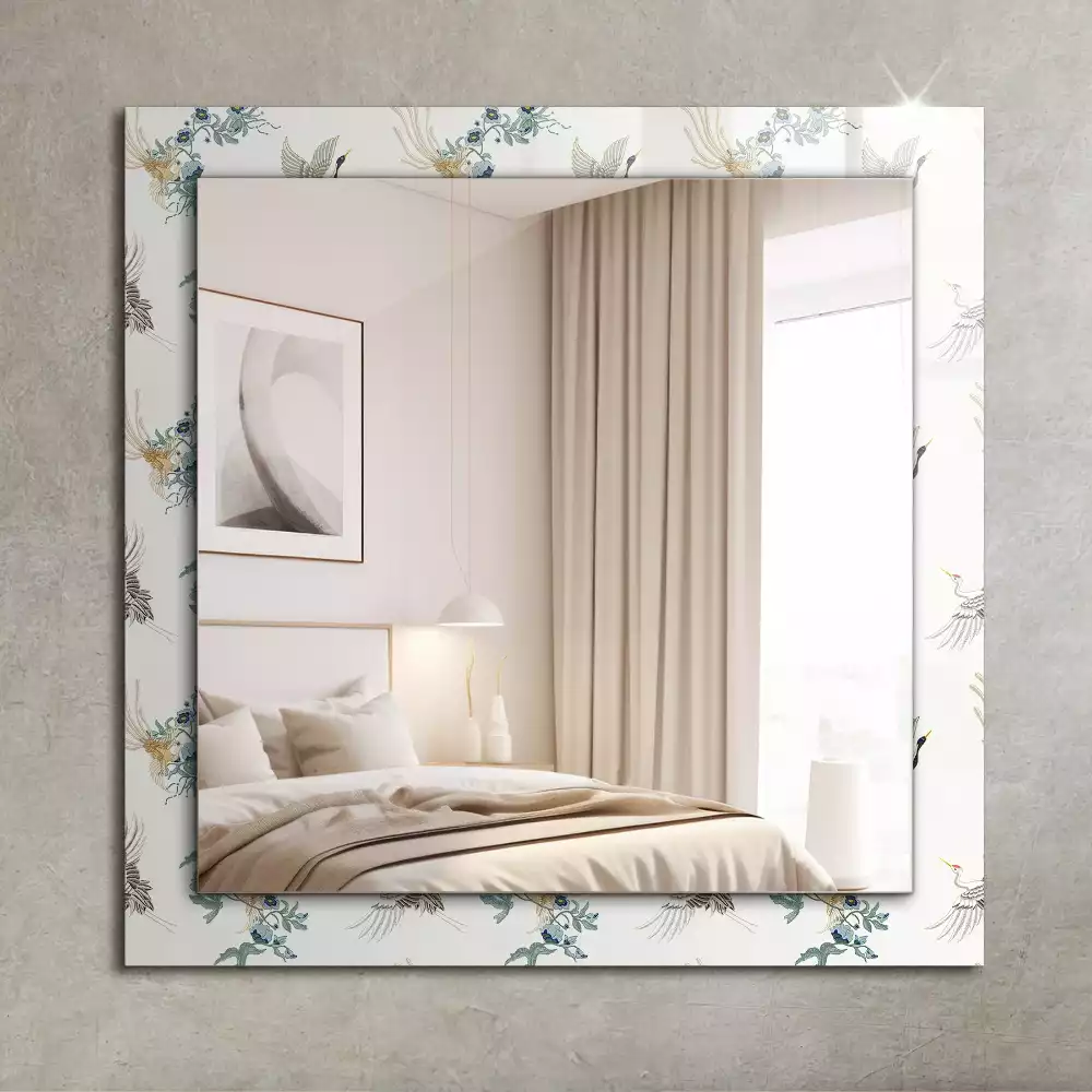 Miroir rectangulaire imprimé oiseaux et fleurs