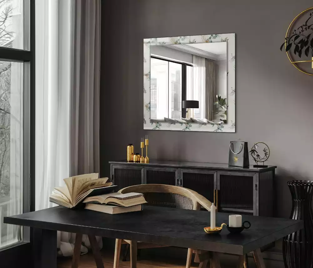 Miroir rectangulaire imprimé oiseaux et fleurs