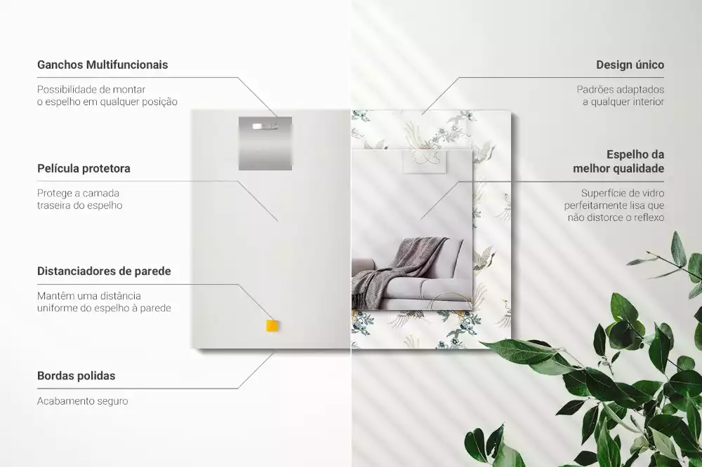 Miroir rectangulaire imprimé oiseaux et fleurs