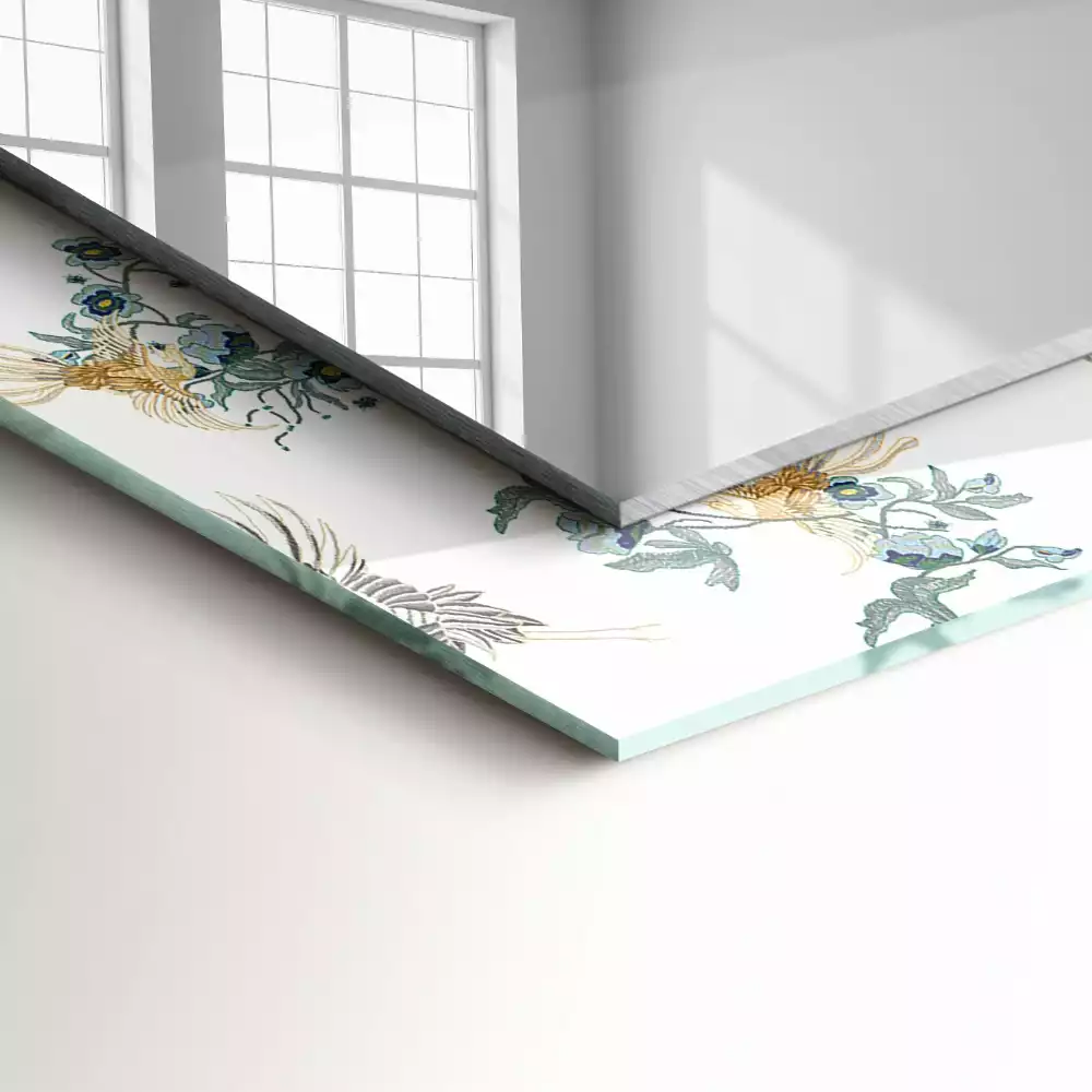 Miroir rectangulaire imprimé oiseaux et fleurs