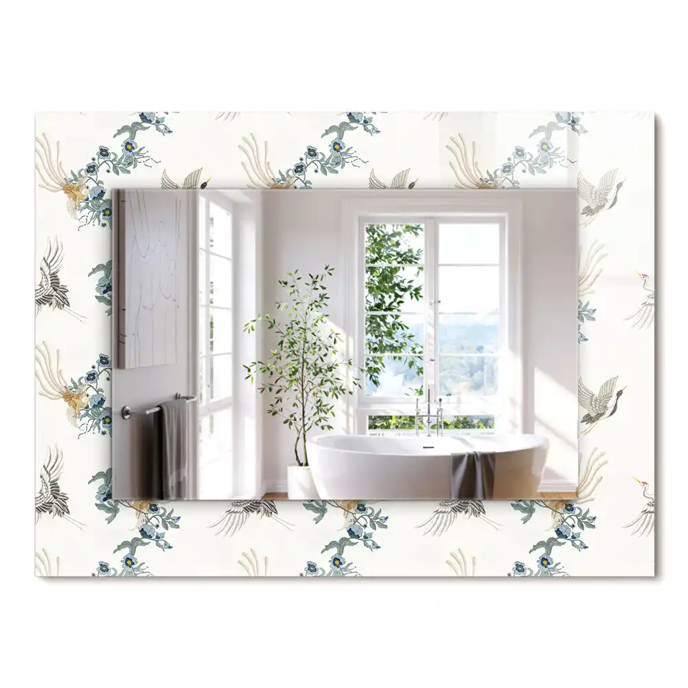 Miroir rectangulaire imprimé oiseaux et fleurs