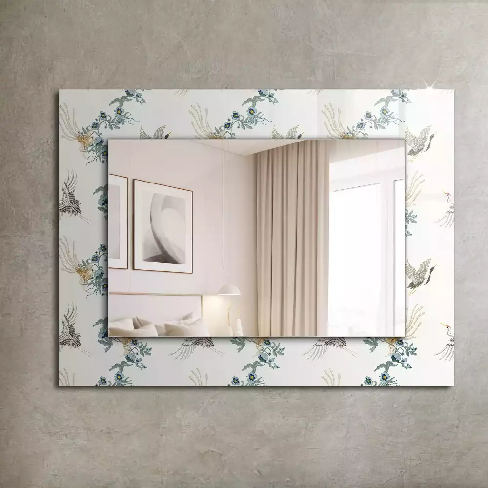 Miroir rectangulaire imprimé oiseaux et fleurs