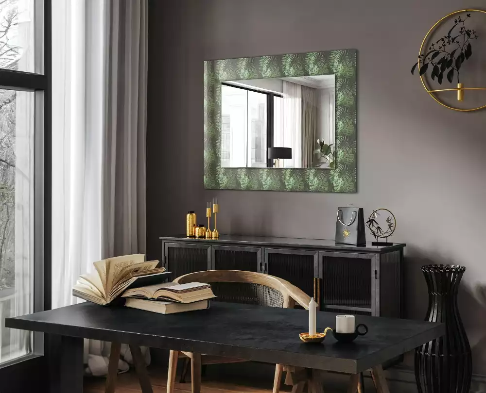 Miroir rectangulaire décoratif imprimé feuilles de plantes exotiques
