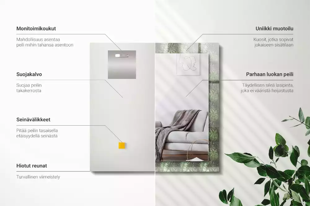 Miroir rectangulaire décoratif imprimé feuilles de plantes exotiques