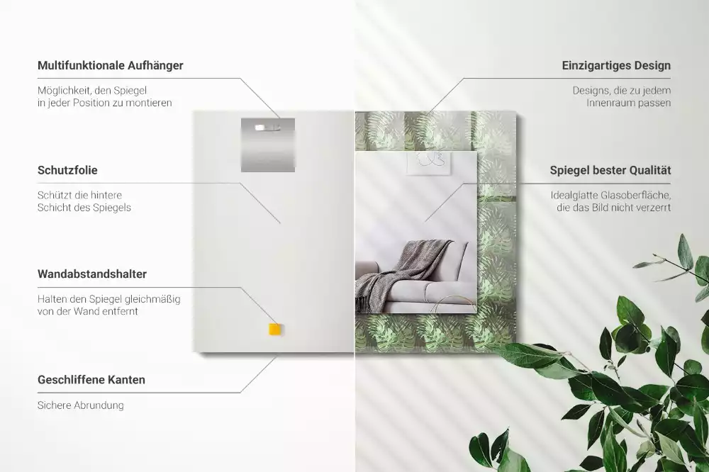 Miroir rectangulaire décoratif imprimé feuilles de plantes exotiques