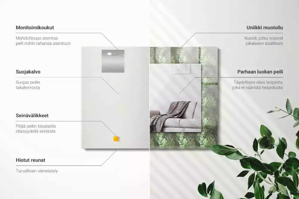 Miroir rectangulaire décoratif imprimé feuilles de plantes exotiques