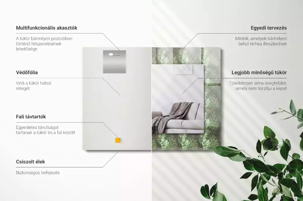 Miroir rectangulaire décoratif imprimé feuilles de plantes exotiques