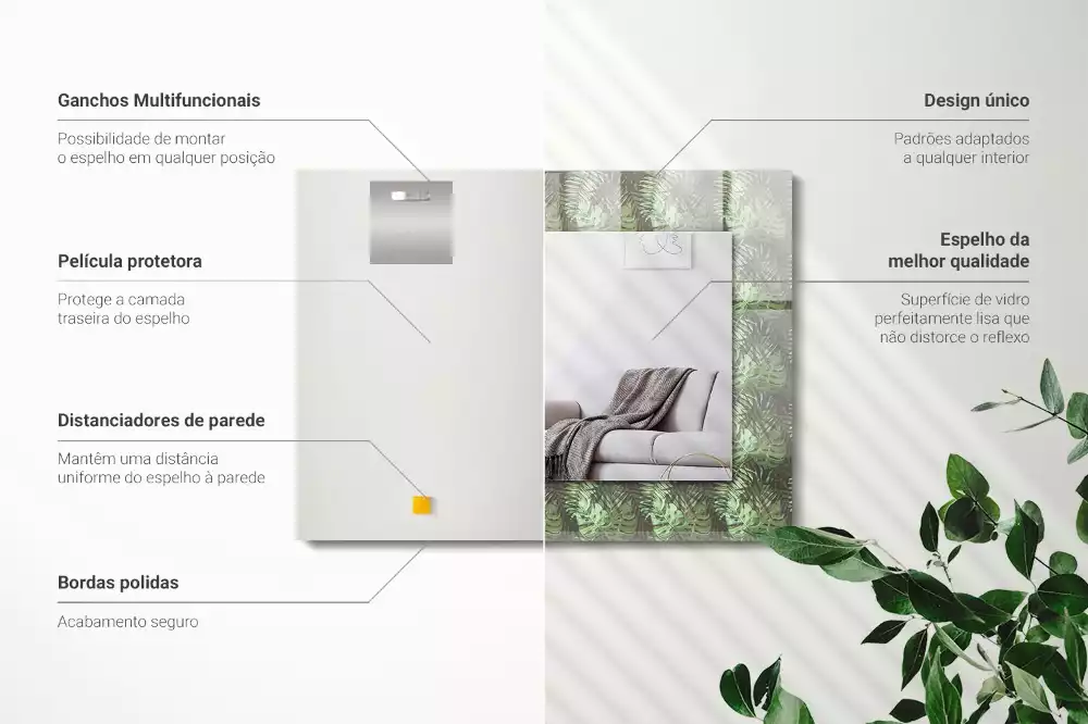 Miroir rectangulaire décoratif imprimé feuilles de plantes exotiques