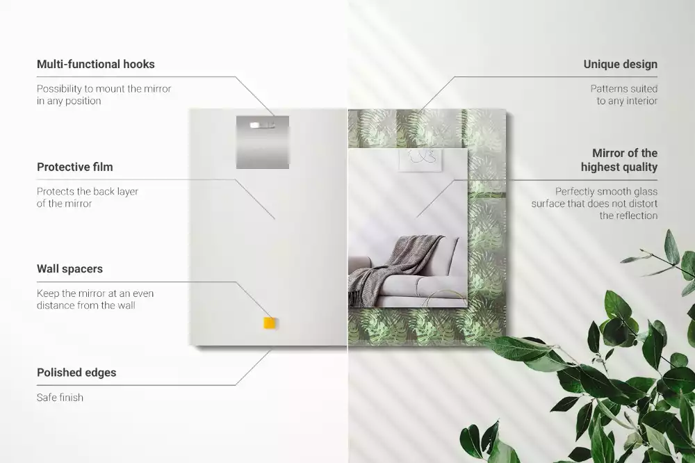 Miroir rectangulaire décoratif imprimé feuilles de plantes exotiques