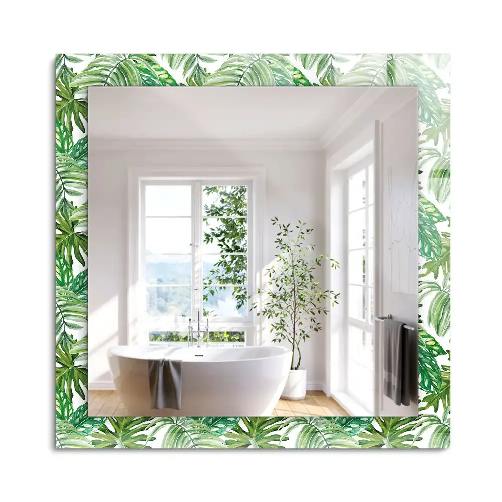 Miroir rectangulaire avec cadre imprimé feuilles exotiques vertes