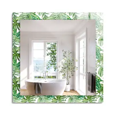 Miroir rectangulaire avec cadre imprimé feuilles exotiques vertes