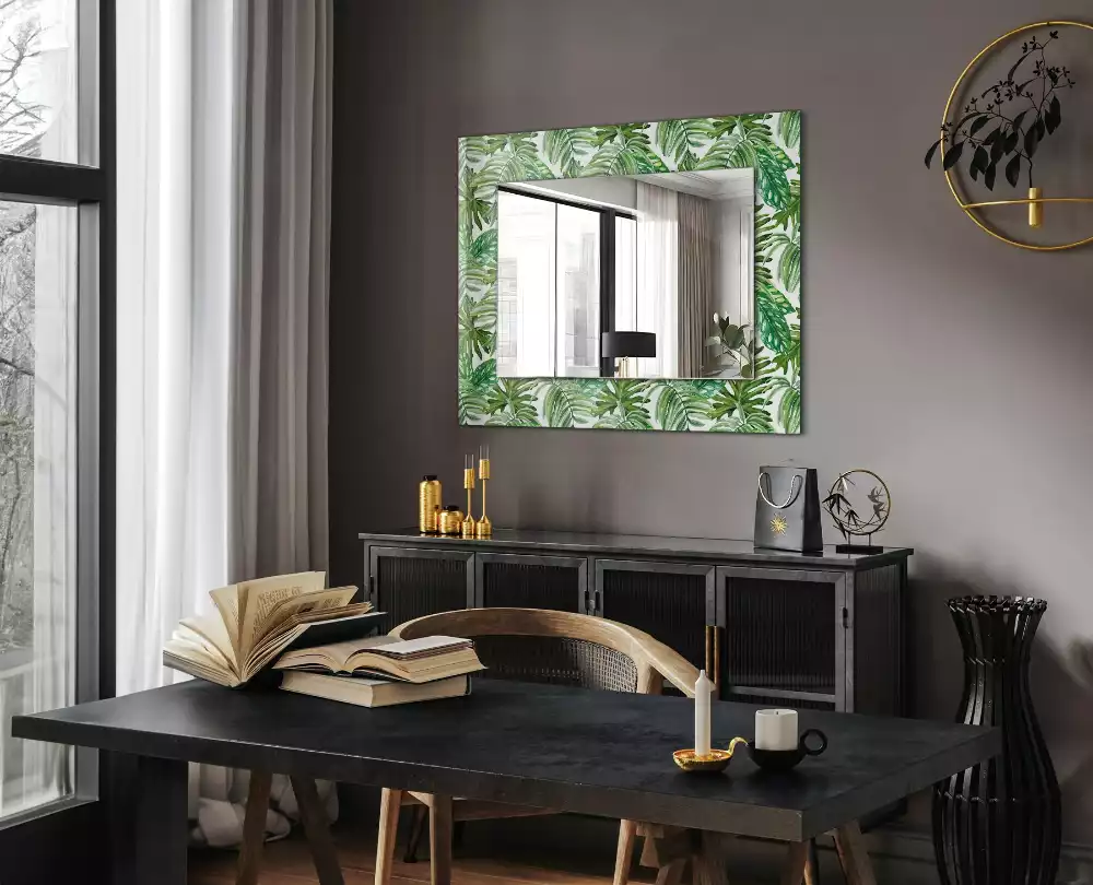 Miroir rectangulaire avec cadre imprimé feuilles exotiques vertes