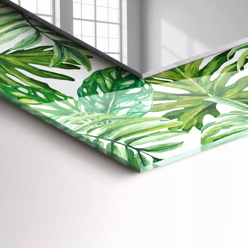 Miroir rectangulaire avec cadre imprimé feuilles exotiques vertes
